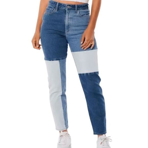 NWT HOLLISTER ULTRA HIGH-RISE PATCHWORK MOM JEANS size 0 W24 L27 - Picture 1 of 16